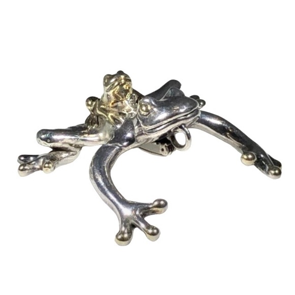 VINTAGE STERLING SILVER LEAP FROG PENDANT SMALL & BIG FROG - Picture 9 of 16